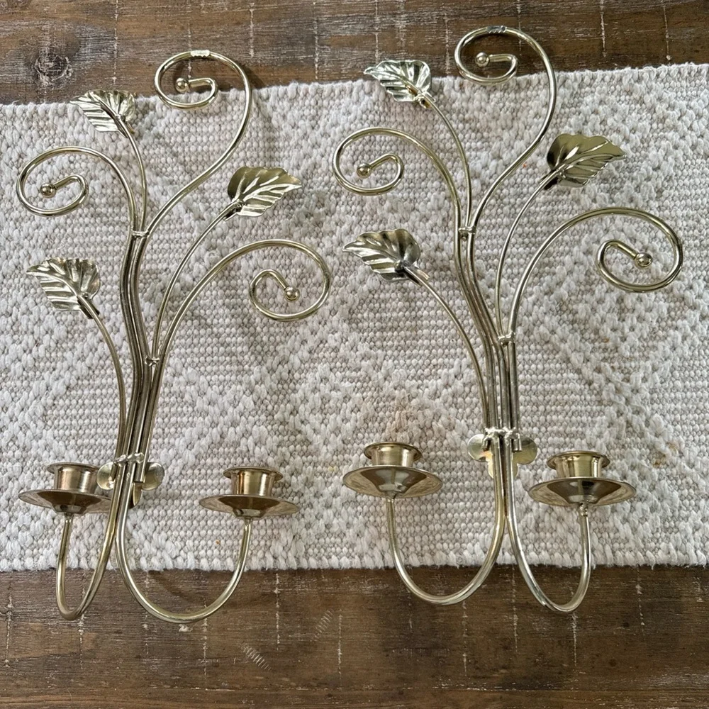 Home Interiors Gold Leaf Double Candle Wall Hooks